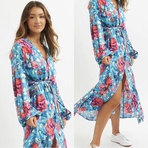 ANTHROPOLOGIE ORANE SIGAL 100% Cotton Floral Cover-up Maxi Dress Medium